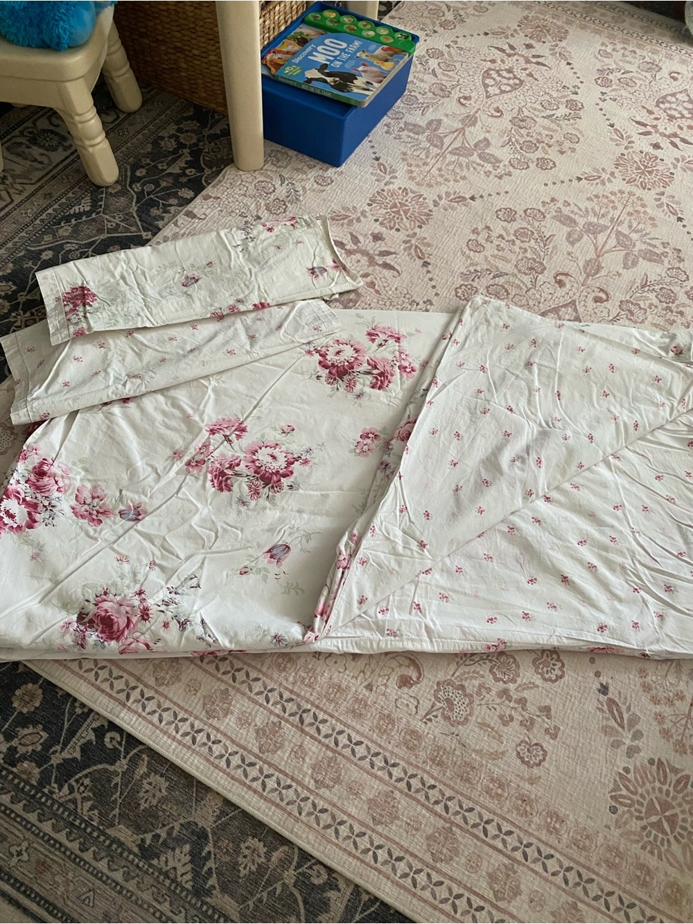 Shabby Chic Pink Floral Cotton Duvet Cover Set - Picture 2 of 6